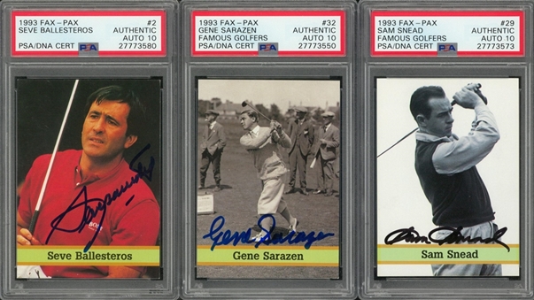 1993 Fax Pax "Famous Golfers" Signed Cards Trio (3 Different) – All PSA/DNA GEM MT 10 Signatures!